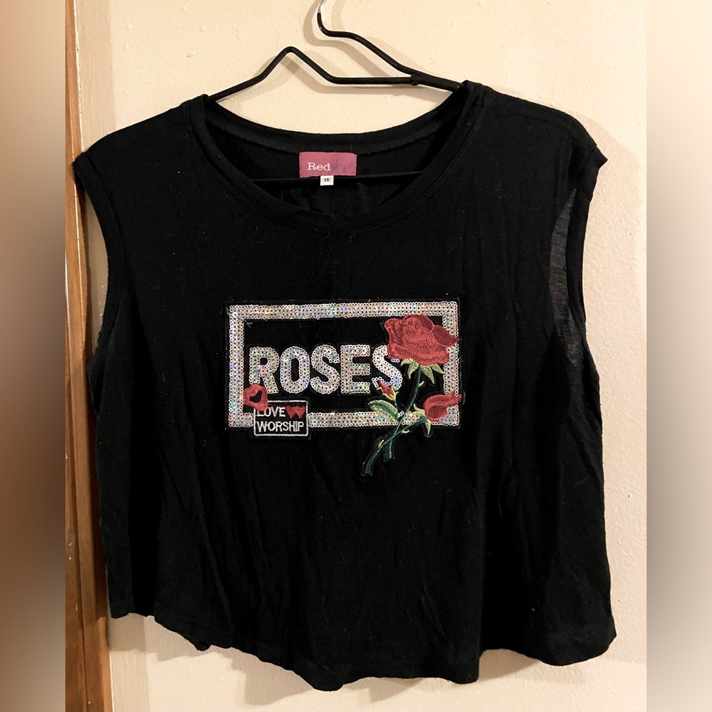 cute black crop top with pretty bling design size S/M